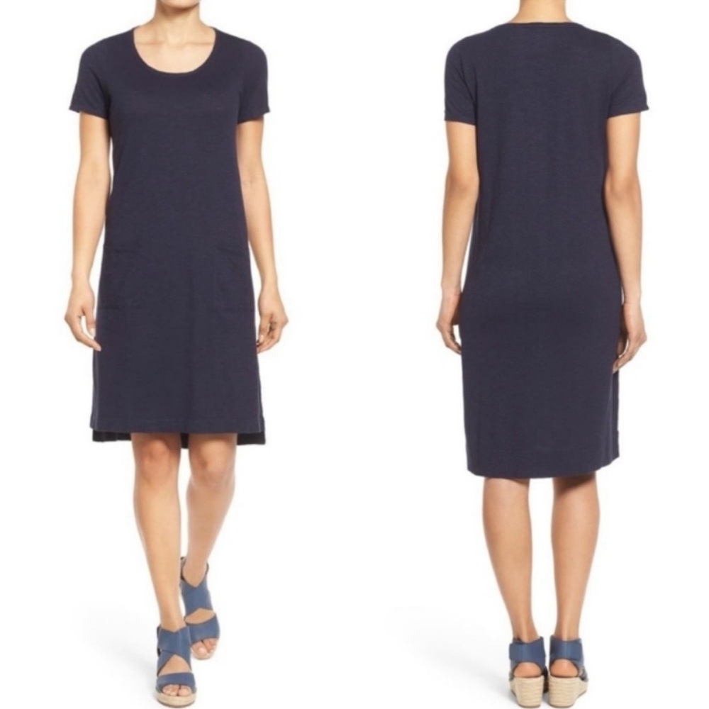 • Eileen Fisher • Women’s Cotton Blend T-Shirt Dress
Pockets Navy Blue Medium